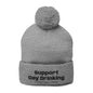Embroidered Pom-Pom Beanie — "Support Day Drinking" Knit Hat